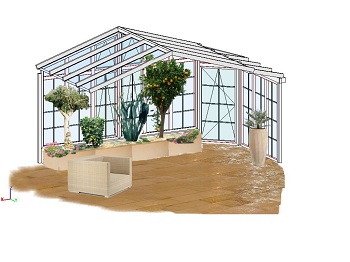 Photomontage of the winter garden plant already in the CAD of the winter garden planning.